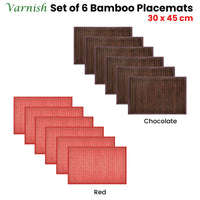 Thumbnail for Set of 6 Varnish Bamboo Table Placemats 30 x 45cm Chocolate