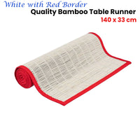 Thumbnail for White with Red Border Bamboo Table Runner 140 x 33cm