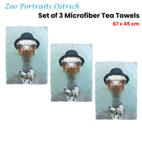 Thumbnail for Set of 3 Zoo Portraits Microfiber Tea Towels Ostrich 67 x 45 cm