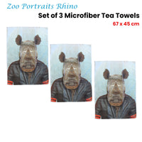 Thumbnail for Set of 3 Zoo Portraits Microfiber Tea Towels Rhino 67 x 45 cm