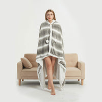 Thumbnail for Ramesses Faux Fur Hooded Robe Grey White Stripe