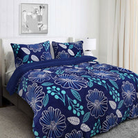 Thumbnail for Ramesses Blue Flower Printed Sherpa Flannel Fleece Reversible Blanket Set Single/Double