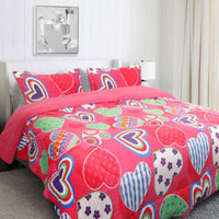 Thumbnail for Ramesses Pink Heart Printed Sherpa Flannel Fleece Reversible Blanket Set Queen/King