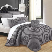 Thumbnail for Ramesses Floral Ruffled Charcoal 7 Pcs Deluxe Comforter Set King