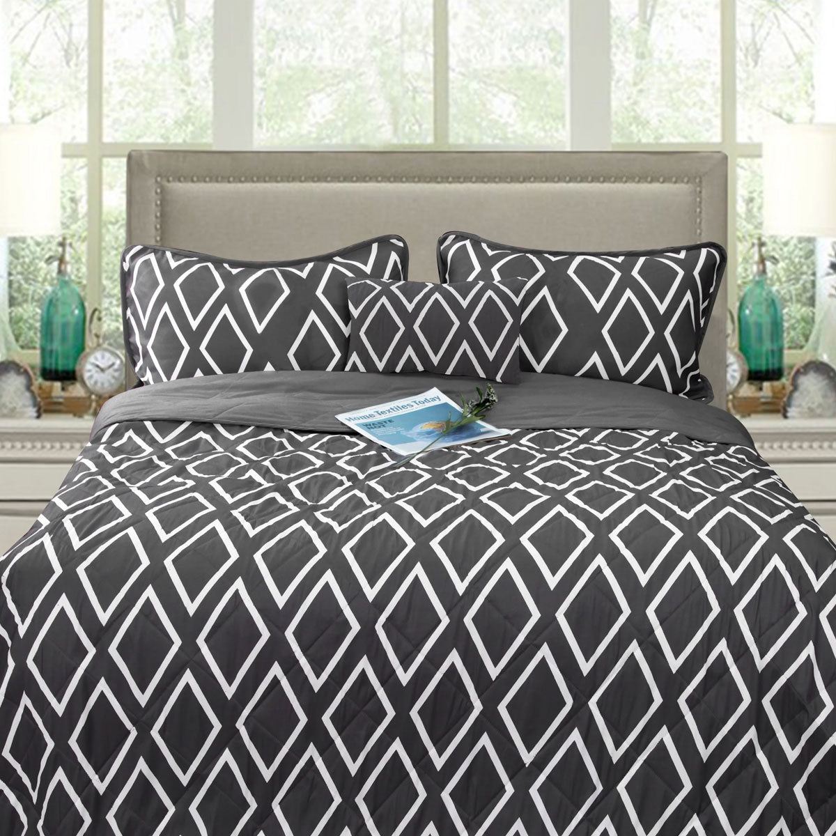 Ramesses Alena Charcoal 4 Pcs Ultrasonic Comforter Set King