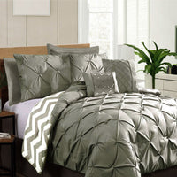 Thumbnail for Ramesses 7 Piece Pinch Pleat Comforter Set Grey Queen