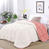 Thumbnail for Shangri La Rose Tan Sherpa Fleece Reversible 3 Pcs Comforter Set Queen
