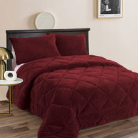 Thumbnail for Ramesses Teddy Fleece 3 Pcs Comforter Set Burgundy King