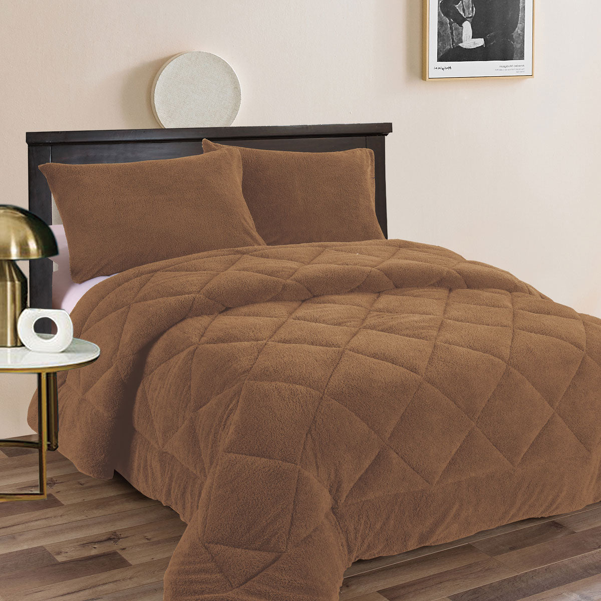 Ramesses Teddy Fleece 3 Pcs Comforter Set Camel King