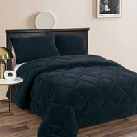 Thumbnail for Ramesses Teddy Fleece 3 Pcs Comforter Set Navy King