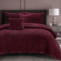 Thumbnail for Ramesses Waffle Fleece Burgundy 3 Pcs Comforter Set Double