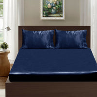 Thumbnail for Ramesses Casablanca Satin Fitted Sheet Combo Set Navy Blue Queen