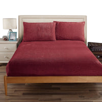 Thumbnail for Ramesses Teddy Fleece Fitted Sheet Combo Set Burgundy King Single