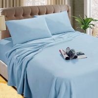 Thumbnail for Kingtex Micro Flannelette Sheet Set 40 cm Wall Steel Blue Queen