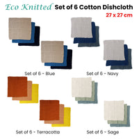 Thumbnail for Ladelle Set of 6 Eco Knitted Cotton Dishcloth 27 x 27cm Terracotta