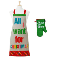 Thumbnail for Ladelle Set of 2 All I want Christmas Oven Mitt & Apron Kitchen Set
