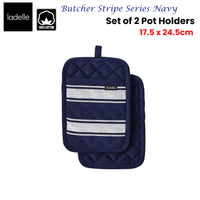 Thumbnail for Ladelle Butcher Stripe Series Navy Set of 2 Pot Holders 17.5 x 24.5cm