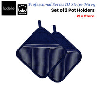 Thumbnail for Ladelle Professional Series Stripe Navy Set of 2 Pot Holders 21 x 21 cm