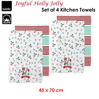 Thumbnail for Ladelle Joyful Holly Jolly Christmas Set of 4 Cotton Kitchen Towels 45 x 70 cm