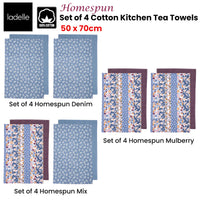 Thumbnail for Ladelle Set of 4 Homespun Cotton Kitchen Tea Towels 50 x 70 cm Denim