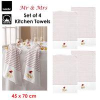 Thumbnail for Ladelle Mr & Mrs Christmas Hat Set of 4 Cotton Kitchen Towels 45 x 70 cm