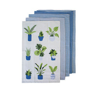 Thumbnail for Ladelle Set of 5 Plant Life Cotton Kitchen Tea Towels 50 x 70 cm Blue