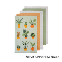 Thumbnail for Ladelle Set of 5 Plant Life Cotton Kitchen Tea Towels 50 x 70 cm Green