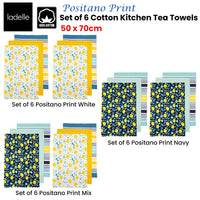 Thumbnail for Ladelle Set of 6 Positano Cotton Kitchen Tea Towels 50 x 70 cm White