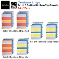 Thumbnail for Ladelle Set of 6 Positano Stripe Cotton Kitchen Tea Towels 50 x 70 cm Mix