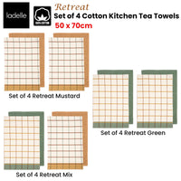 Thumbnail for Ladelle Set of 4 Retreat Cotton Kitchen Tea Towels 50 x 70 cm Green