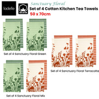 Thumbnail for Ladelle Set of 4 Sanctuary Floral Cotton Kitchen Tea Towels 50 x 70 cm Green