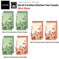 Thumbnail for Ladelle Set of 4 Sanctuary Floral Cotton Kitchen Tea Towels 50 x 70 cm Mix