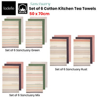 Thumbnail for Ladelle Set of 6 Sanctuary Cotton Kitchen Tea Towels 50 x 70 cm Rust