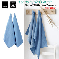 Thumbnail for Ladelle Eco Recycled Cotton Set of 2 Cotton Kitchen Towels Blue 50 x 70 cm