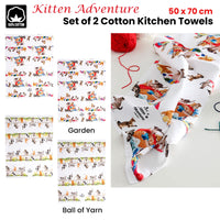 Thumbnail for Set of 2 Kitten Adventures Cotton Kitchen Tea Towels 50 x 70 cm Ball of Yarn