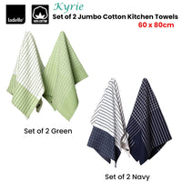 Thumbnail for Ladelle Kyrie Cotton Set of 2 Jumbo Kitchen Towels 60 x 80 cm Navy