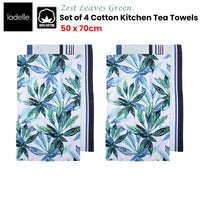 Thumbnail for Ladelle Set of 4 Zest Leaves Green Cotton Kitchen Tea Towels 50 x 70 cm