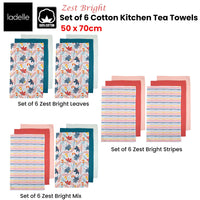 Thumbnail for Ladelle Set of 6 Zest Bright Cotton Kitchen Tea Towels 50 x 70 cm Mix