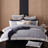 Thumbnail for Logan and Mason Essex Navy Cotton-rich Percale Print Quilt Cover Set Queen