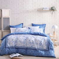 Thumbnail for Logan and Mason Hiromi Blue Cotton-rich Percale Print Quilt Cover Set King