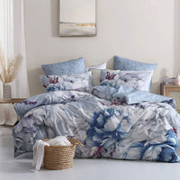 Thumbnail for Logan and Mason Liv Silver Cotton-rich Percale Print Quilt Cover Set Super King