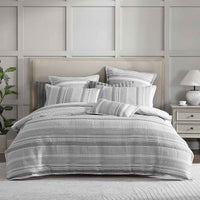 Thumbnail for Private Collection Sinclair Silver Self Flanged Striped Quilt Cover Set Super King
