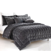 Thumbnail for Alastairs Augusta Faux Mink Quilt / Comforter Set Charcoal Double