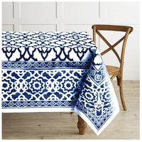 Thumbnail for Rans Pure Cotton Vintage Tablecloth Indigo 180 cm Round