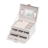 Thumbnail for Jewellery Box With Mirror Double Drawers Organizer Storage Lock Case(White)