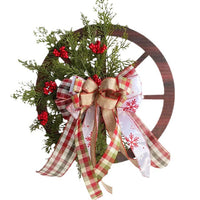 Thumbnail for Christmas Red Wooden Wheel Wreath Front Door Hanging Garland Wall Decor(30*30cm)