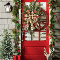 Thumbnail for Christmas Red Wooden Wheel Wreath Front Door Hanging Garland Wall Decor(30*30cm)