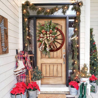 Thumbnail for Christmas Red Wooden Wheel Wreath Front Door Hanging Garland Wall Decor(30*30cm)