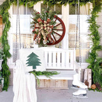 Thumbnail for Christmas Red Wooden Wheel Wreath Front Door Hanging Garland Wall Decor(30*30cm)