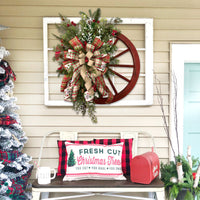 Thumbnail for Christmas Red Wooden Wheel Wreath Front Door Hanging Garland Wall Decor(30*30cm)